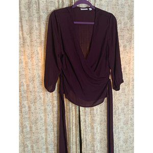 Sheer maroon silky wrap top